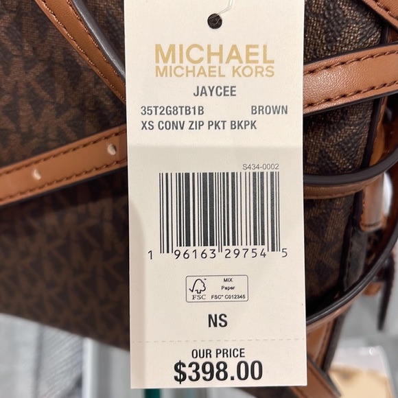 Michael Kors Ladies Backpack Bag Jaycee XS Conv Zip Backpack Brown - Picture 10 of 16